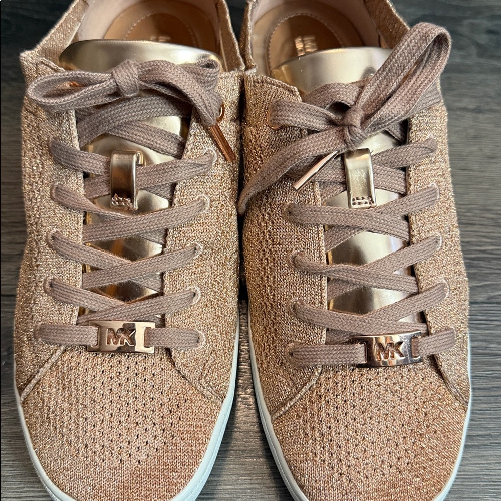 Women Michael Kors Rose Gold Textured Sneakers - Picture 3 of 9